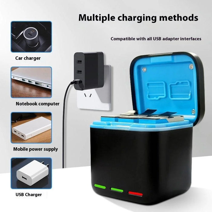 For GoPro Hero 13 Triple Battery Charger Fast Charging Case Action Camera Battery Storage Box - 5