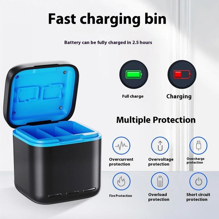 For GoPro Hero 13 Triple Battery Charger Fast Charging Case Action Camera Battery Storage Box - 6