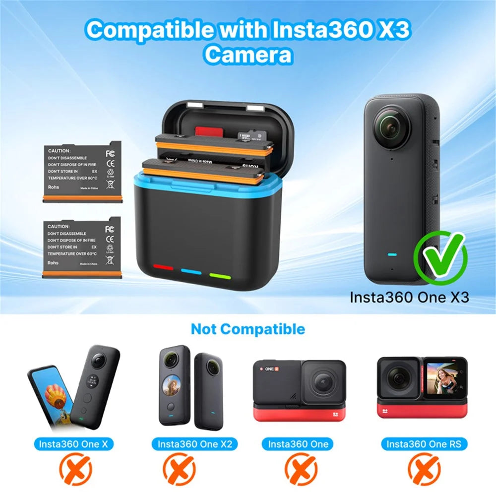For Insta360 X3 Dual Battery Charger Action Camera Portable Fast Charging Case - 4