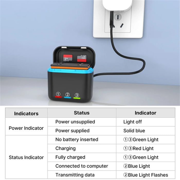 For Insta360 X3 Dual Battery Charger Action Camera Portable Fast Charging Case - 6