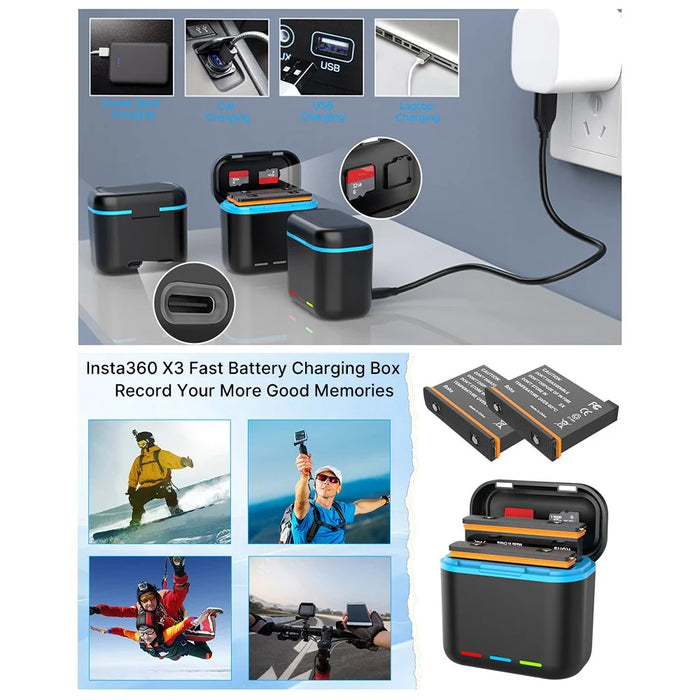 For Insta360 X3 Dual Battery Charger Action Camera Portable Fast Charging Case - 7