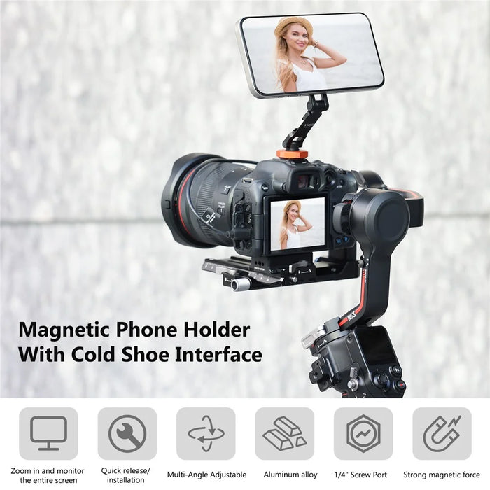 VRIG MG-28 Compatible with MagSafe Metal Cold Shoe Foldable Magnetic Stand Dual-Axis Rotation Holder, Small - 3