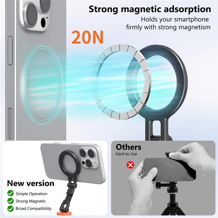 VRIG MG-28 Compatible with MagSafe Metal Cold Shoe Foldable Magnetic Stand Dual-Axis Rotation Holder, Small - 4