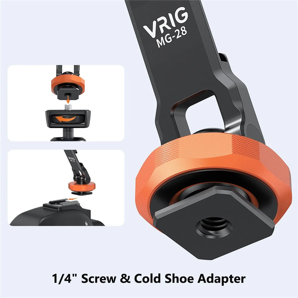 VRIG MG-28 Compatible with MagSafe Metal Cold Shoe Foldable Magnetic Stand Dual-Axis Rotation Holder, Small - 6