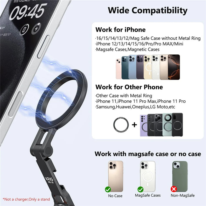 VRIG MG-28 Compatible with MagSafe Metal Cold Shoe Foldable Magnetic Stand Dual-Axis Rotation Holder, Small - 7