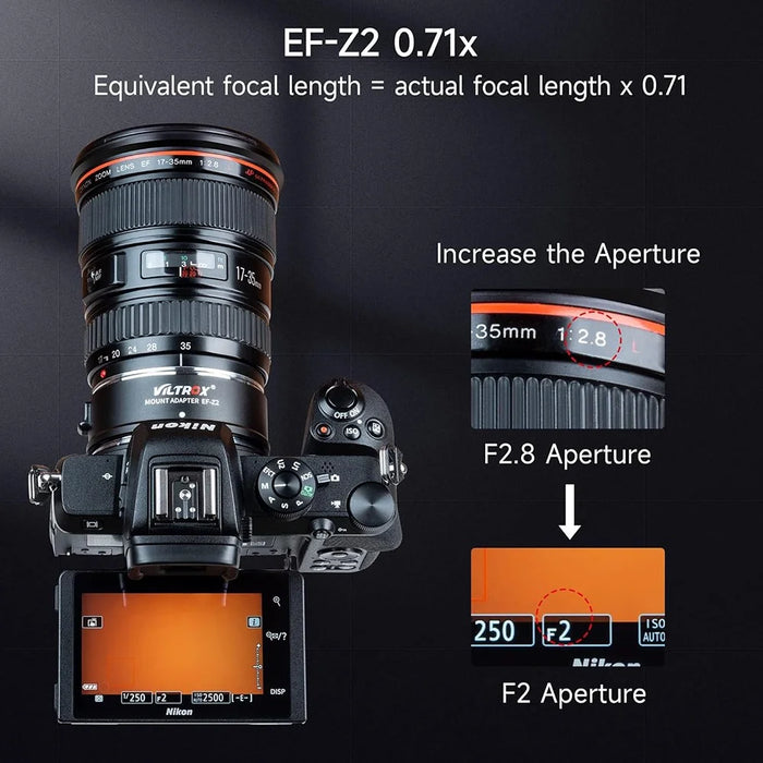 VILTROX EF-Z2 For Canon EF to Nikon Z Mount 0.71X Auto Focus Camera Lens Mount Adapter - 5