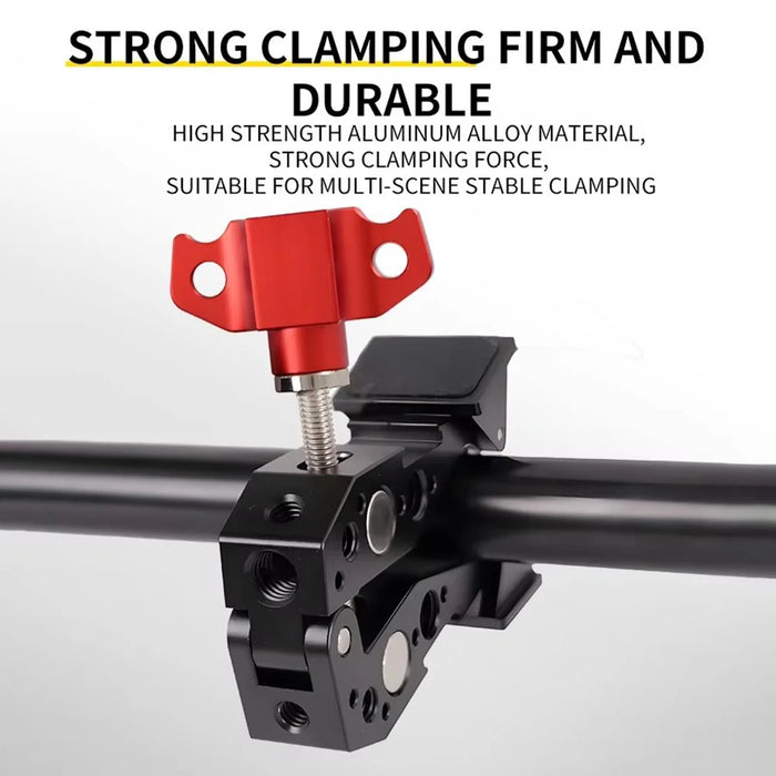 F084 Universal Photography Light Stand Clamp Metal Hot Shoe Mount Multi-Function Crab Clamp - Red - 2