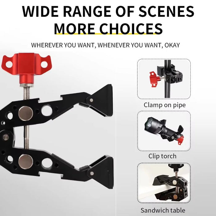 F084 Universal Photography Light Stand Clamp Metal Hot Shoe Mount Multi-Function Crab Clamp - Red - 6