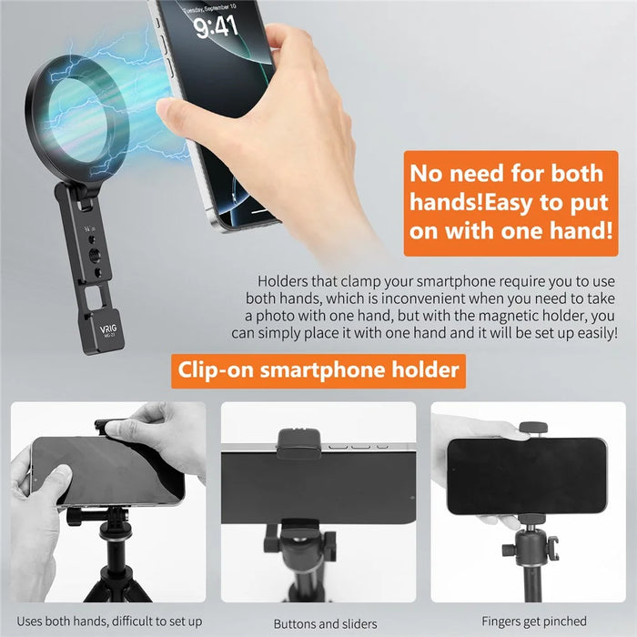 VRIG MG-26 Compatible with MagSafe Magnetic Portable Stand Foldable Aluminum Alloy Mount - 4