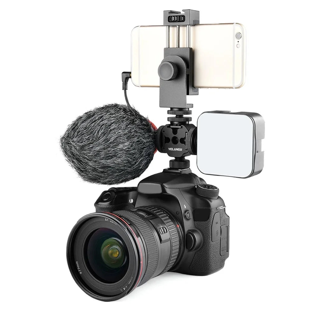 YELANGU A68 3-Side Cold Shoe Mount Adapter Camera Converter Bracket with 1/4" Screw Hole for Fill Light Microphone Monitor - 2