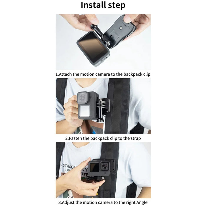 For GoPro/DJI Osmo Clip 360 Degrees Rotation Backpack Strap Mount Quick Installation Clamp Mount - 7