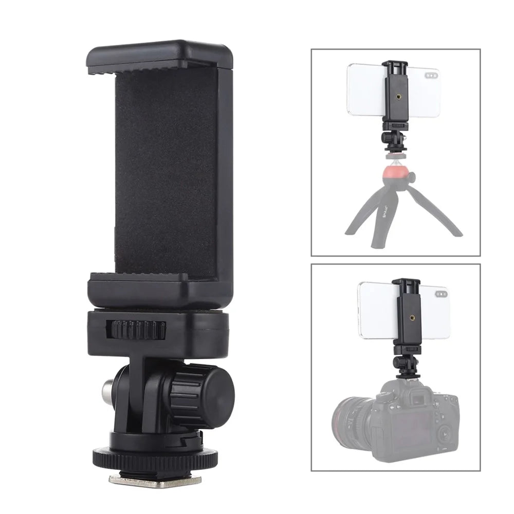 PULUZ PU417 1 / 4 Screw Hole Tripod Cold Shoe Mount Gimbal with Phone Clamp - 1