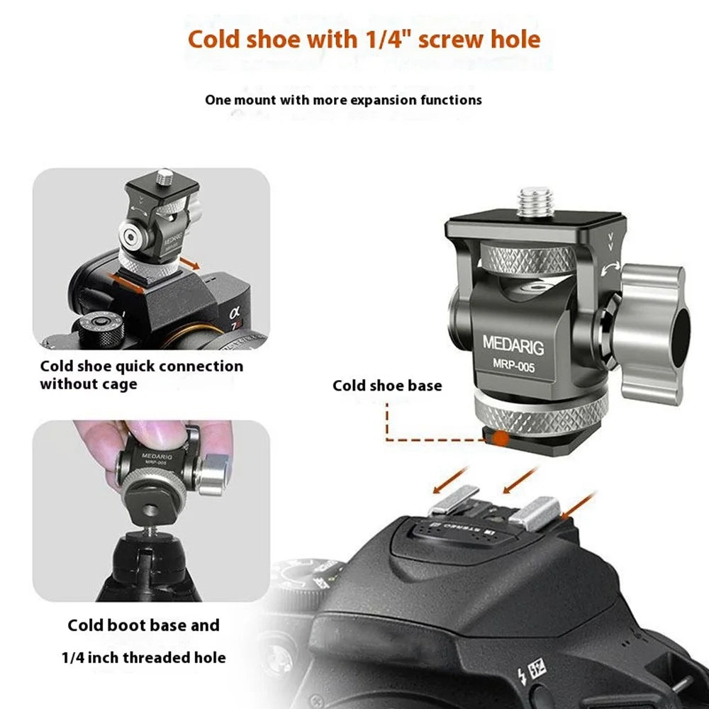 MEDARIG MPR-005 DSLR Mirrorless Camera Adjustable Aluminum Alloy Mount Cold Shoe Adapter - 6