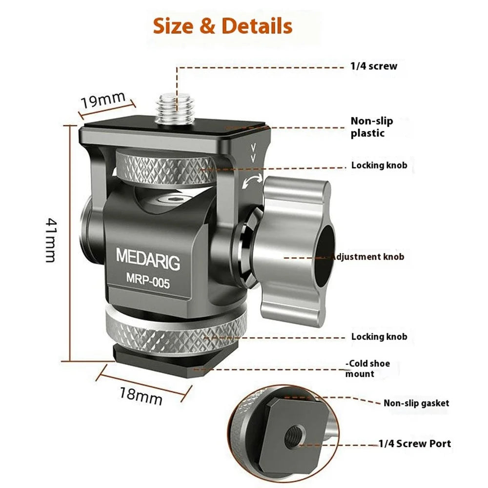 MEDARIG MPR-005 DSLR Mirrorless Camera Adjustable Aluminum Alloy Mount Cold Shoe Adapter - 7