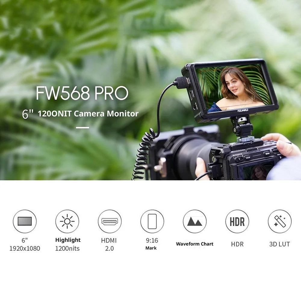FEELWORLD FW568 PRO 6 Inch Camera Monitor 1200nit High Brightness HD Display Screen for DSLR / Mirrorless Cameras - 2