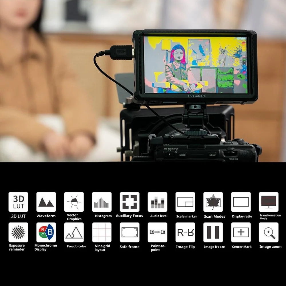 FEELWORLD FW568 PRO 6 Inch Camera Monitor 1200nit High Brightness HD Display Screen for DSLR / Mirrorless Cameras - 4