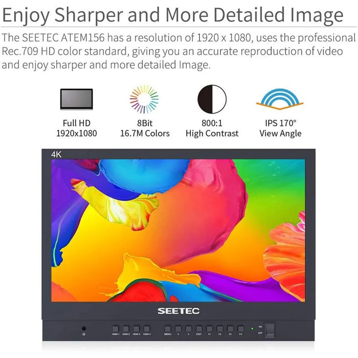SEETEC ATEM156 For ATEM Mini Pro 15.6 Inch Broadcast Monitor Video Switcher Mixer Studio TV Screen Live Streaming Director Display - US Plug - 7