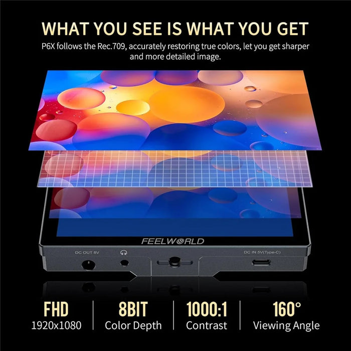 FEELWORLD P6X 5.5 Inch 4K Monitor HD Display Screen High Definition Touch Monitor for DSLR Mirrorless Cameras - 6