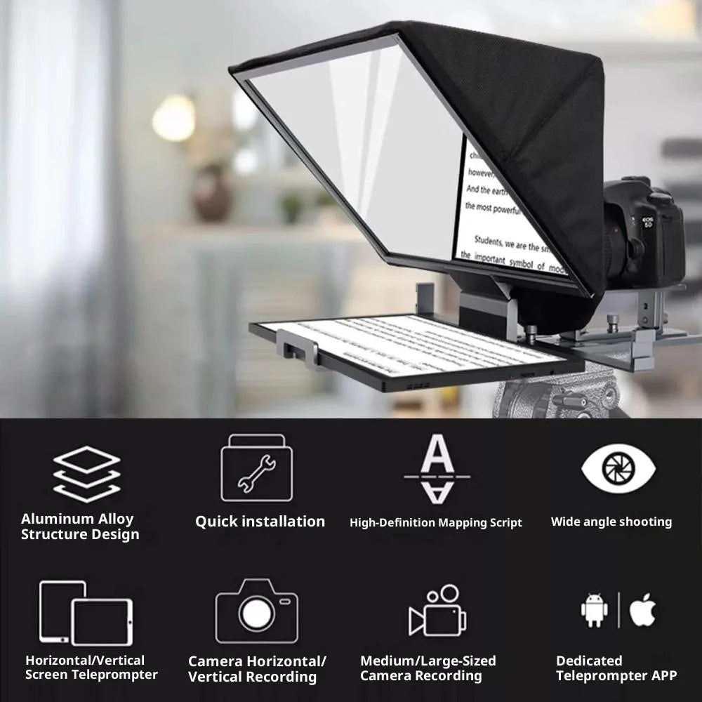 FEELWORLD TP16 11 Inch Camera Teleprompter Portable Folding Prompter  /  Video Recording Screen for DSLR  /  Smartphone  /  Live Streaming - 3
