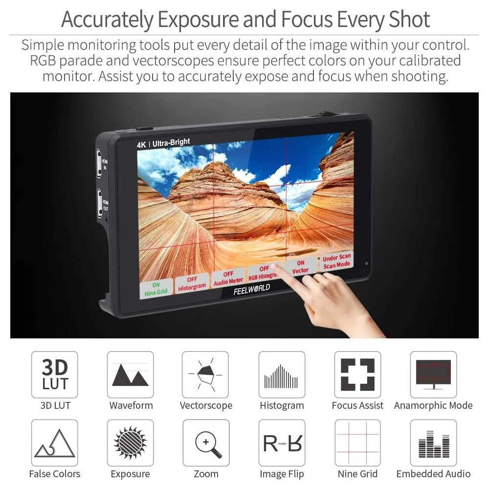 FEELWORLD LUT6 6 inch 4K HD Monitor 1920x1080 IPS Full HD 2600nit High Brightness Display Screen for Photography / Videography - 5