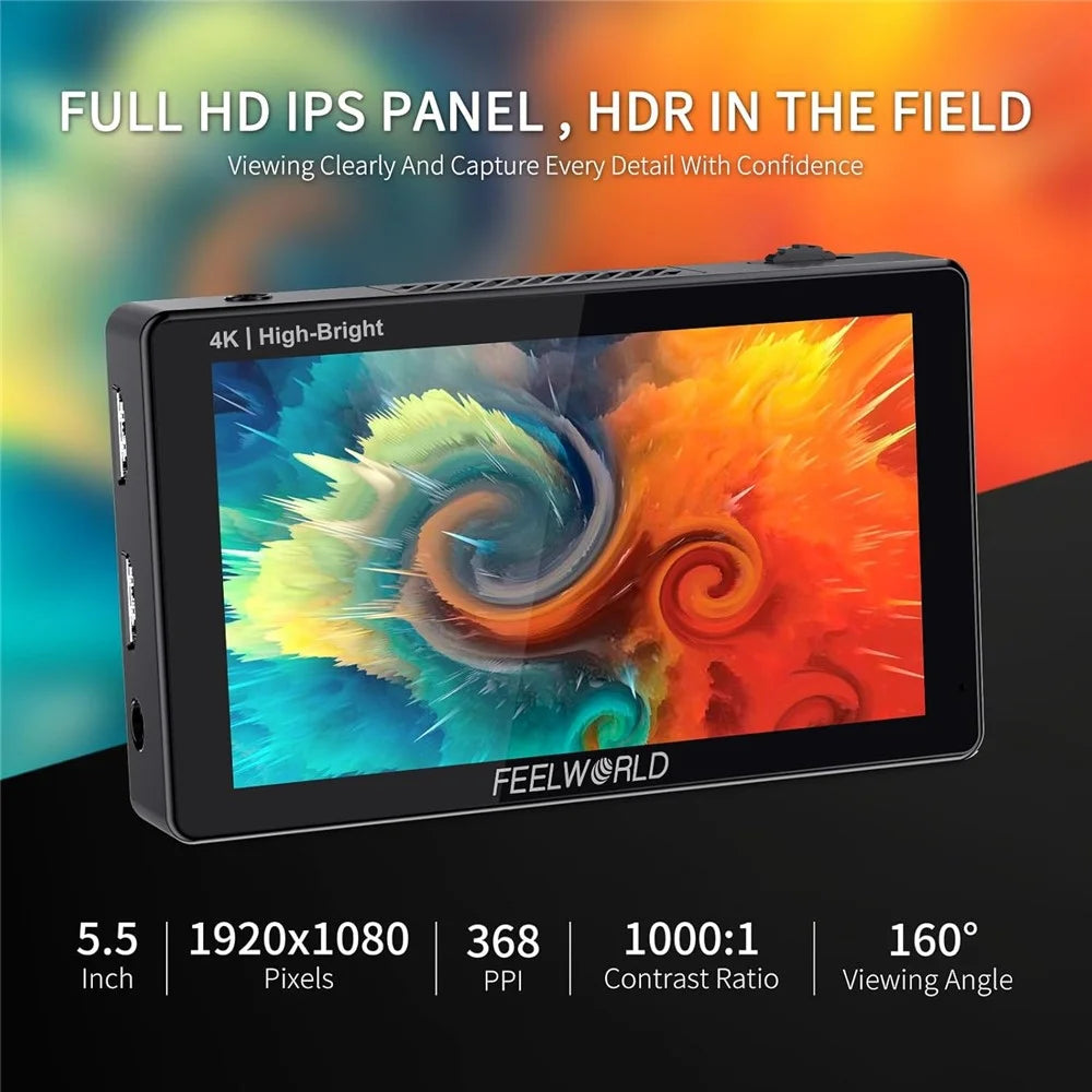 FEELWORLD LUT5E 5.5 inch 4K HD Monitor 1920x1080 IPS Full HD 1600nit High Brightness Display Screen for Photography / Videography - 4