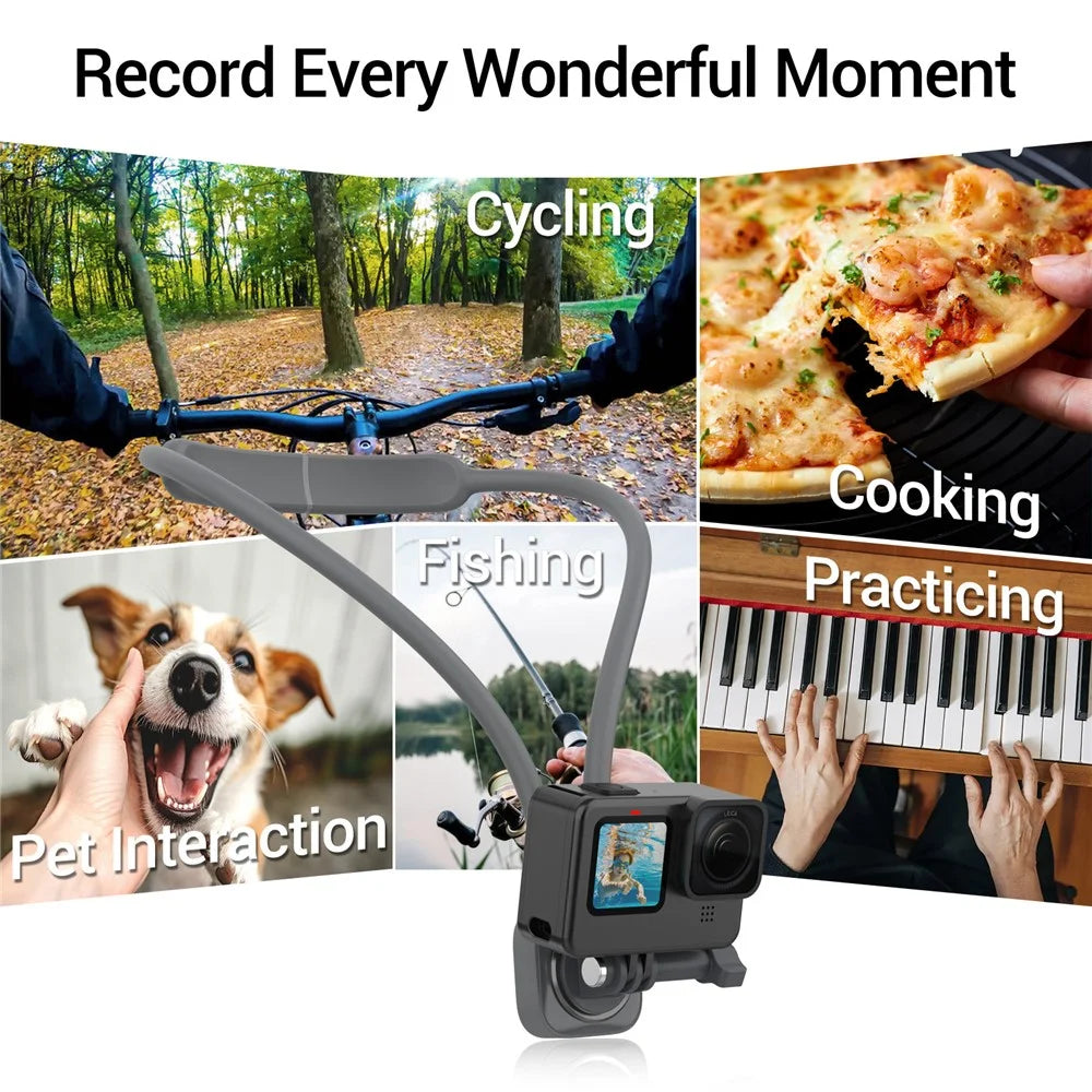 K08-1C Portable Neck Mount Sports Camera Holder Neck Mount Action Camera Holder Versatile Vlog Aceessories - Grey - 2