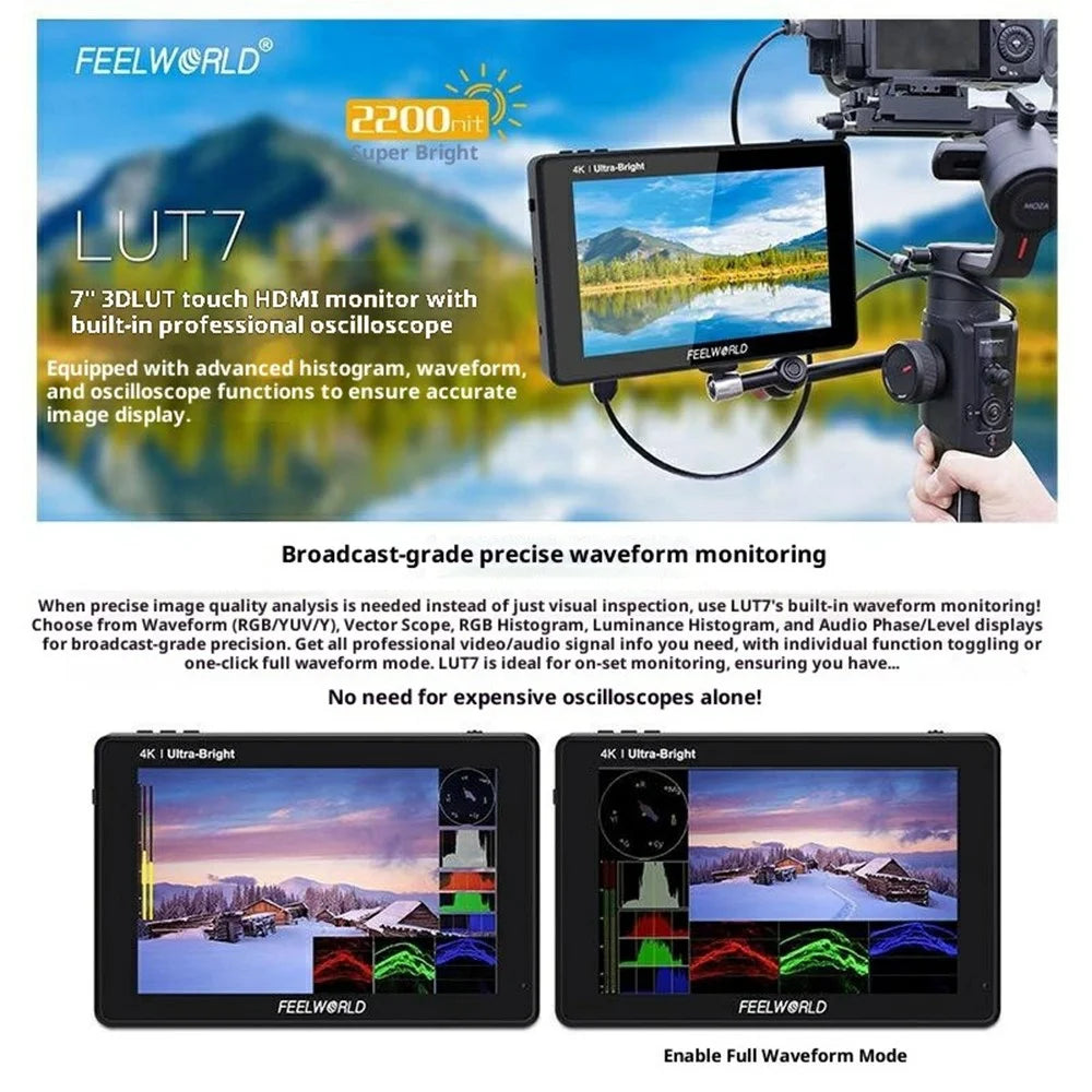 FEELWORLD LUT7 7 Inch 4K HD Camera Monitor 2200 Nit High Brightness Display Screen for DSLR / Mirrorless Camera Video Photography - 6