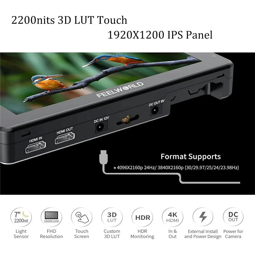 FEELWORLD LUT7 Pro 7-Inch Ultra Bright Camera Monitor 2200nits Director Photography 3D LUT Filming Display for Outdoor Shooting - 6