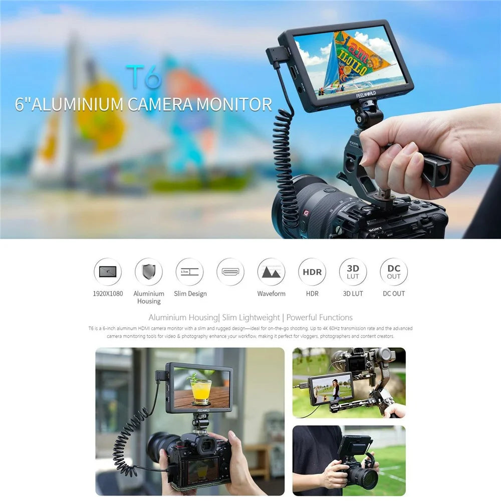 FEELWORLD T6 6 Inch Camera Monitor Aluminum DSLR / Mirrorless Camera External HD IPS Display for Photography - 4