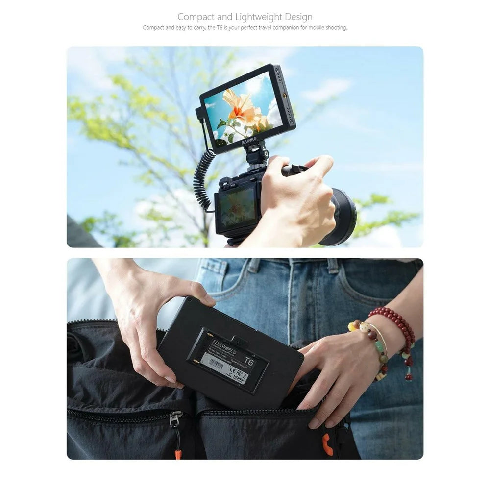 FEELWORLD T6 6 Inch Camera Monitor Aluminum DSLR / Mirrorless Camera External HD IPS Display for Photography - 6