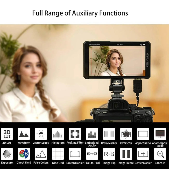 FEELWORLD PS6 5.5 Inch OLED HD Camera Monitor 4K60HZ Portrait / Landscape Touchscreen Display for Photography / Videography - US Plug - 3