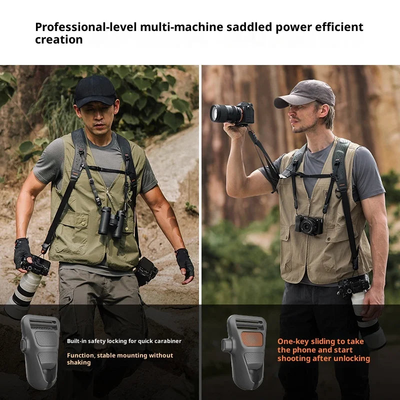 PGYTECH Professional Camera Strap 90kg Load Capacity Dual Shoulder Harness for 3 Cameras - Midnight Black - 3