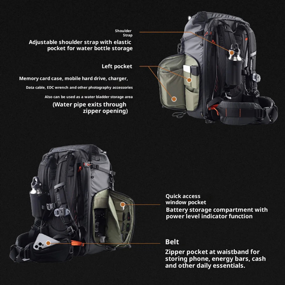 PGYTECH OnePro Focux DSLR Camera Photography Backpack 25L Travel Bag with External Compartment for Outdoor Hiking - Deep Space Black - 6