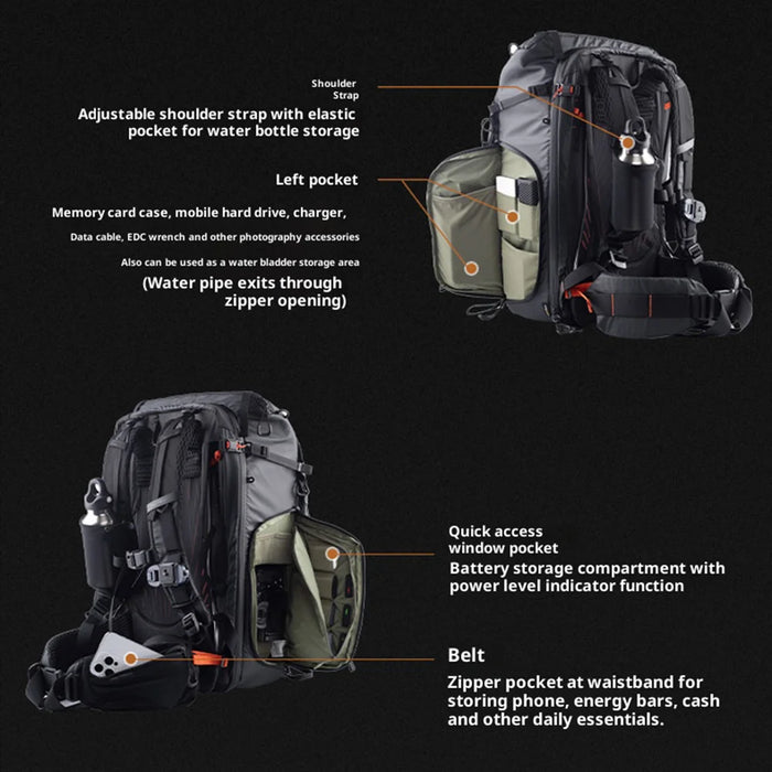 PGYTECH OnePro Focux 35L Camera Backpack Outdoor Hiking Bag for Photography, Travel Bag with Laptop Compartment - Deep Space Black - 6