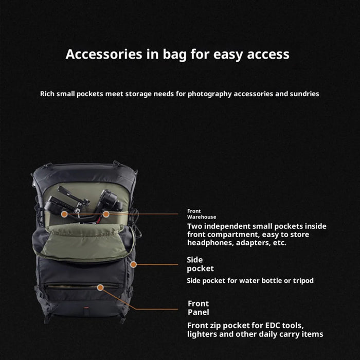 PGYTECH OnePro Focux 35L Camera Backpack Outdoor Hiking Bag for Photography, Travel Bag with Laptop Compartment - Deep Space Black - 7