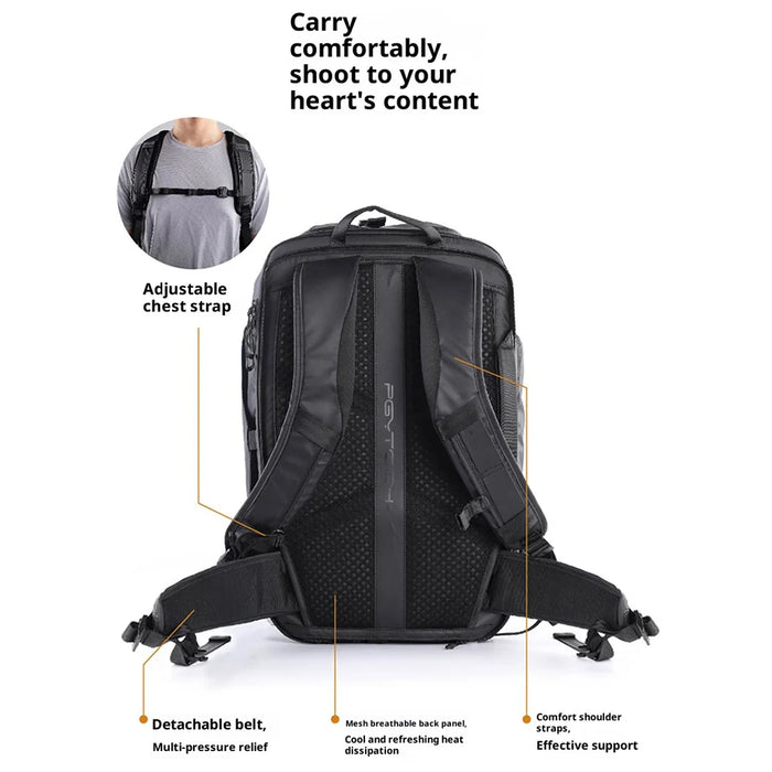 PGYTECH OneMo Travel 35L Camera Backpack Handheld Crossbody Shoulder Bag for Canon / Nikon / Sony and DJI Drones - Twilight Black - 6