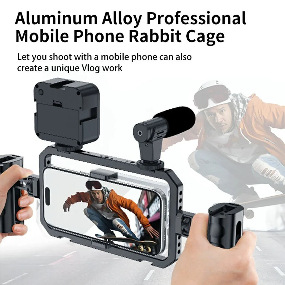 SCG-P03 Aluminum Alloy Smartphone Video Rig Stabilizer Frame Dual-Handle Magnetic Camera Cage 61 - 85mm Clip Range - 3