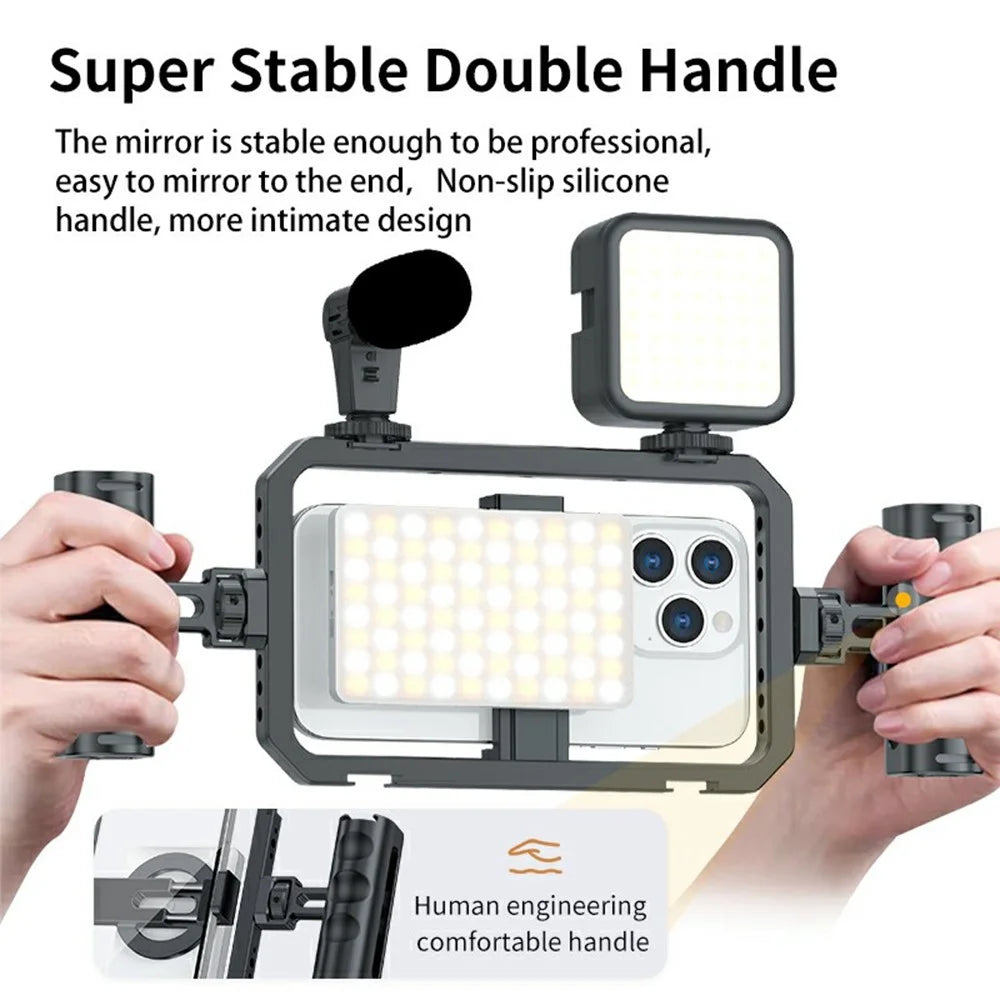 SCG-P03 Aluminum Alloy Smartphone Video Rig Stabilizer Frame Dual-Handle Magnetic Camera Cage 61 - 85mm Clip Range - 4