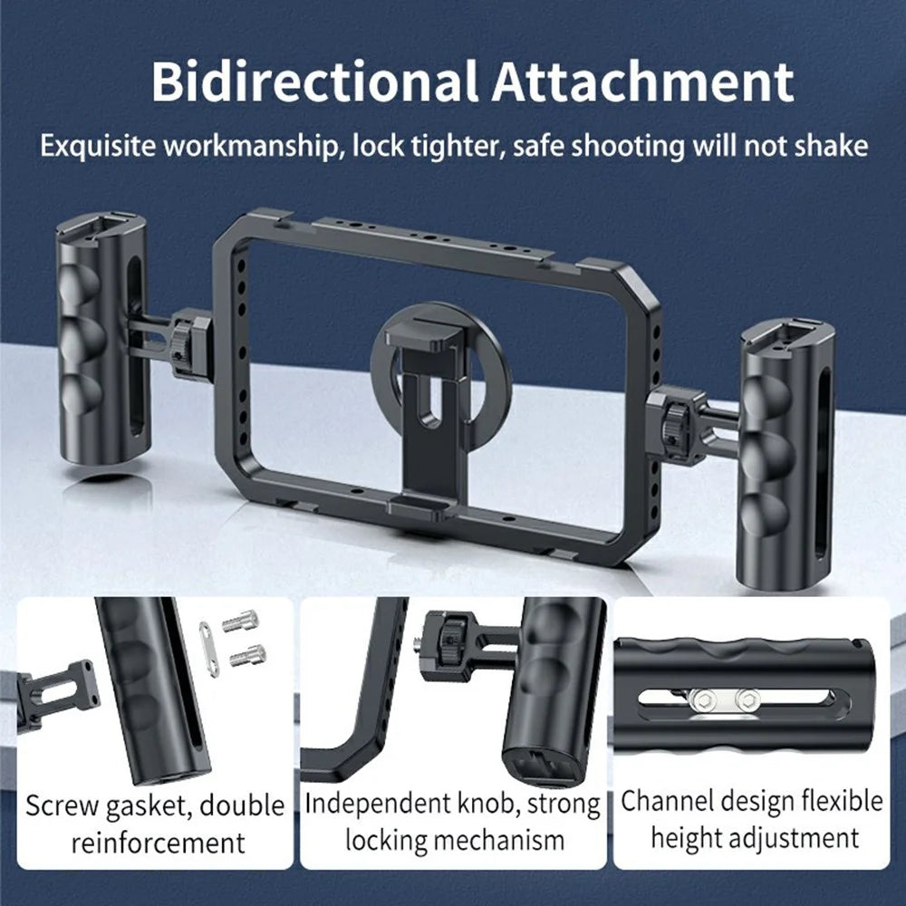 SCG-P03 Aluminum Alloy Smartphone Video Rig Stabilizer Frame Dual-Handle Magnetic Camera Cage 61 - 85mm Clip Range - 5