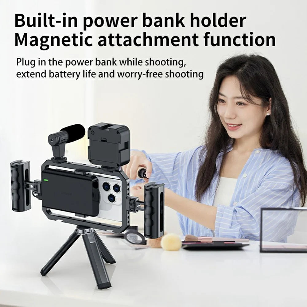 SCG-P03 Aluminum Alloy Smartphone Video Rig Stabilizer Frame Dual-Handle Magnetic Camera Cage 61 - 85mm Clip Range - 6
