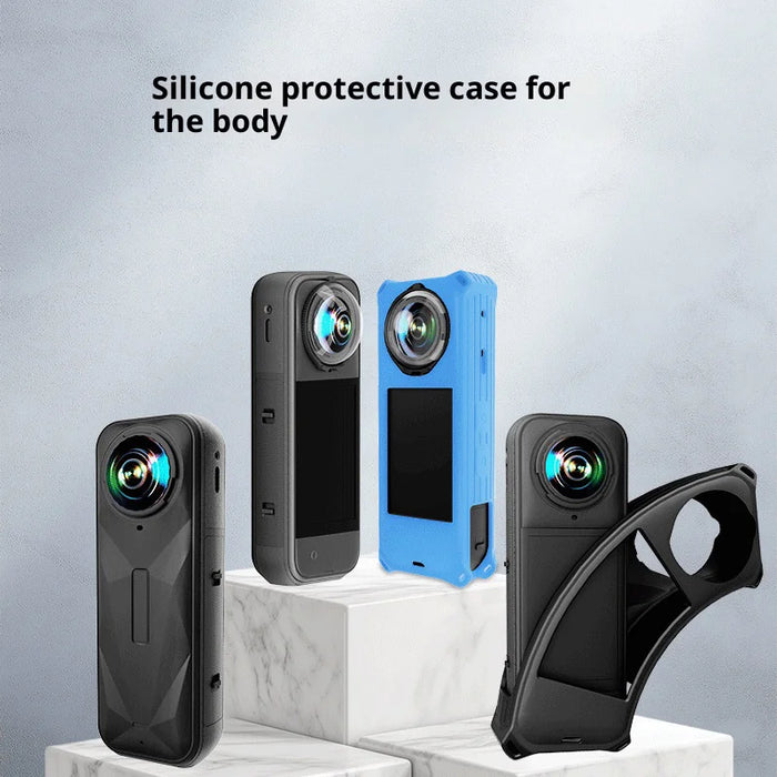 Anti Scratch Silicone Case for Insta360 X5 Action Camera with Lens Protector Cap and Lanyard - Black - 7