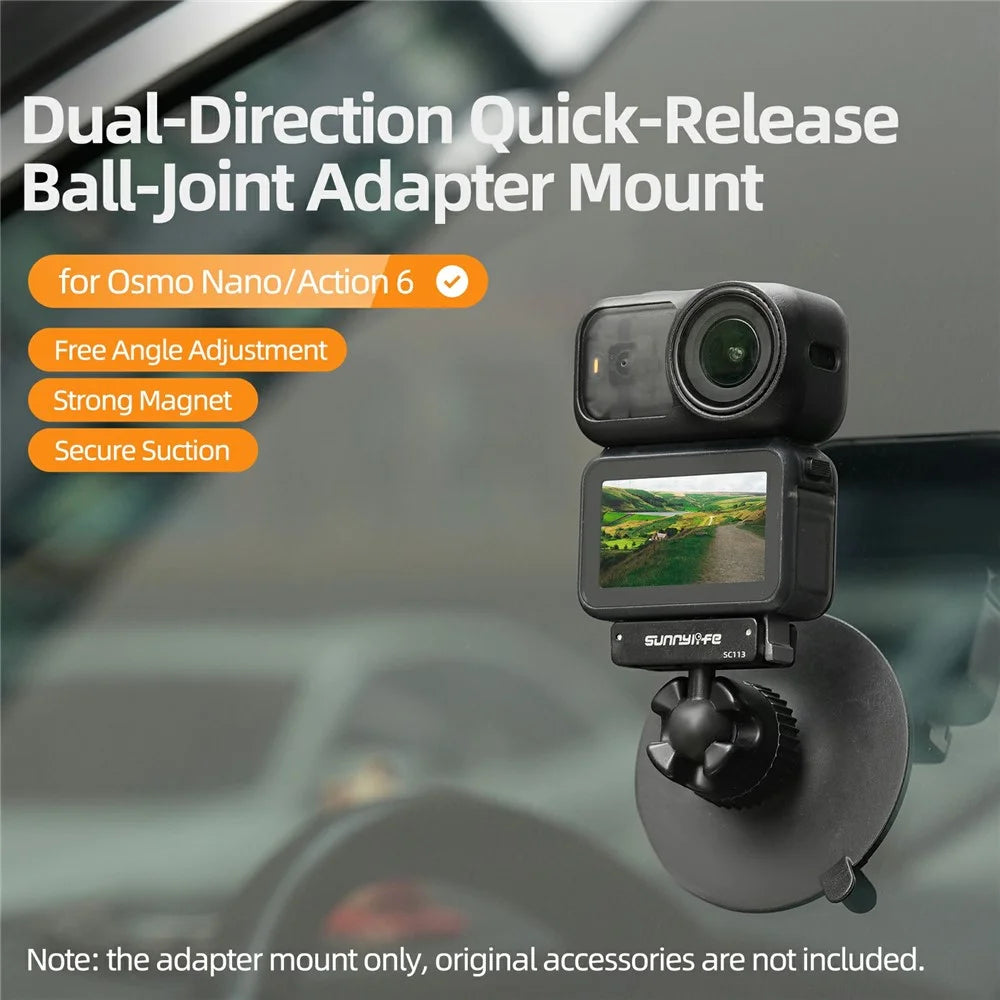 SUNNYLIFE ON-SC113 For DJI Osmo Action 6 / Nano Dual Direction Magnetic Quick Release Ball Head Suction Cup Mount Bracket - Black - 2