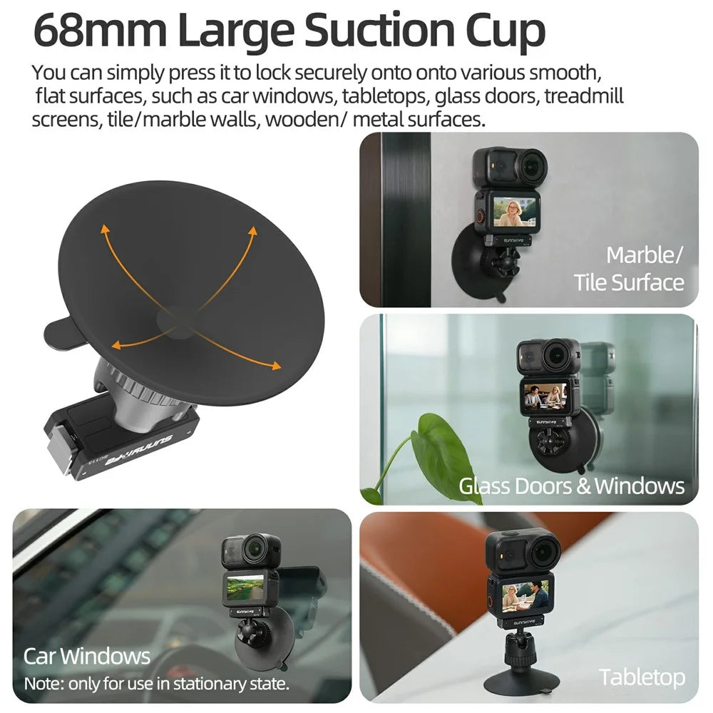 SUNNYLIFE ON-SC113 For DJI Osmo Action 6 / Nano Dual Direction Magnetic Quick Release Ball Head Suction Cup Mount Bracket - Black - 5