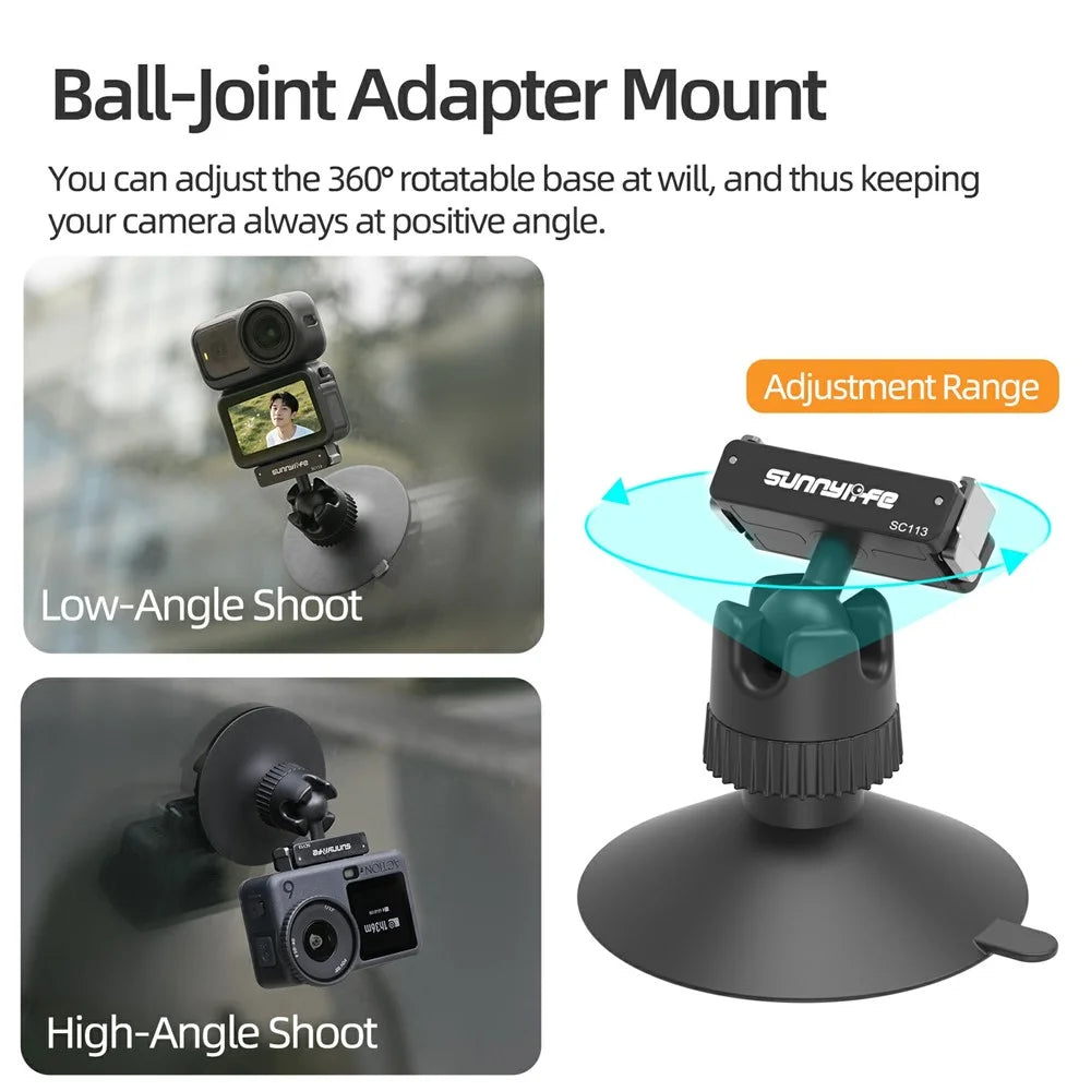 SUNNYLIFE ON-SC113 For DJI Osmo Action 6 / Nano Dual Direction Magnetic Quick Release Ball Head Suction Cup Mount Bracket - Black - 7