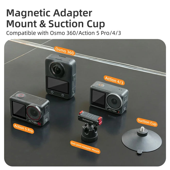SUNNYLIFE SC114 Magnetic Quick Release Ball Joint Suction Cup Mount for DJI Osmo 360 / Action 5 Pro / 4 / 3 Camera - 3