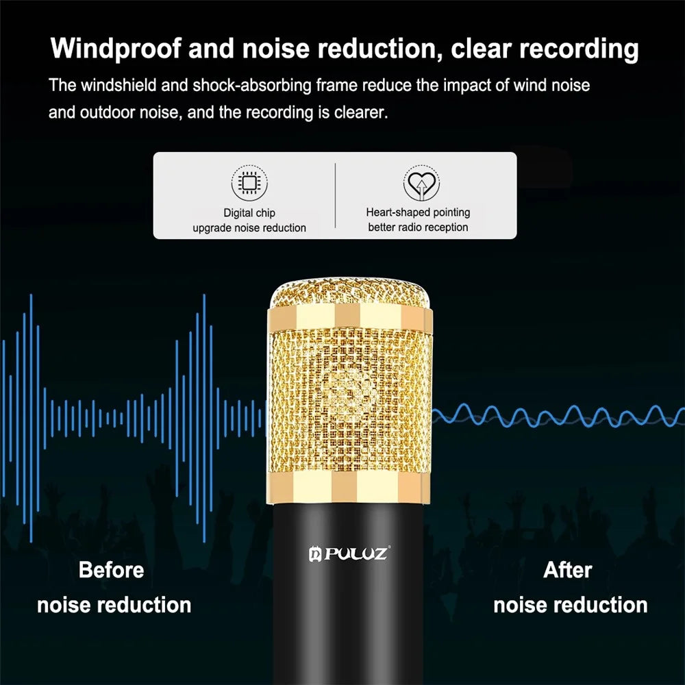 PULUZ PU612B Professional Studio Condenser Microphone USB Sound Card Set with Folding Arm Stand/Shock Mount for Live Streaming Recording Songs - 4