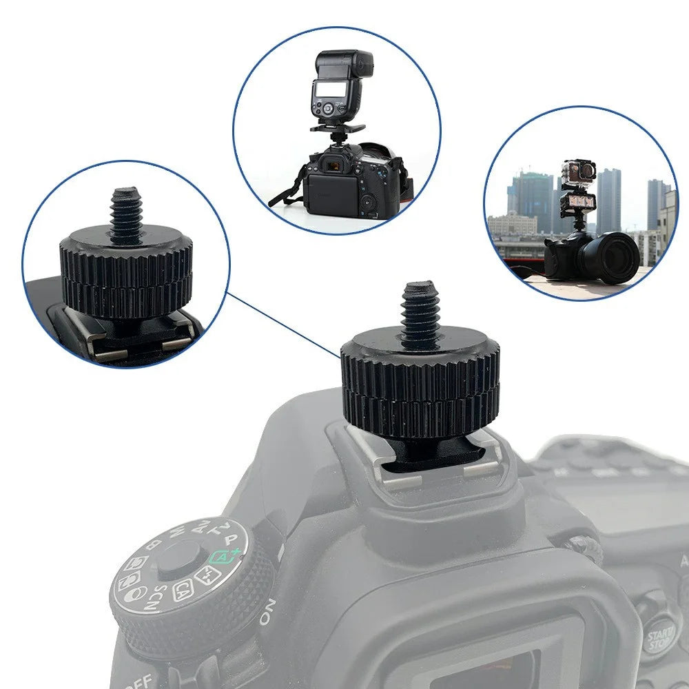 E001 1  /  4 Inch Screw Hot Shoe Mount Aluminum Alloy Adapter for Flash DSLR Camera Microphone Stand Bracket - Black - 6