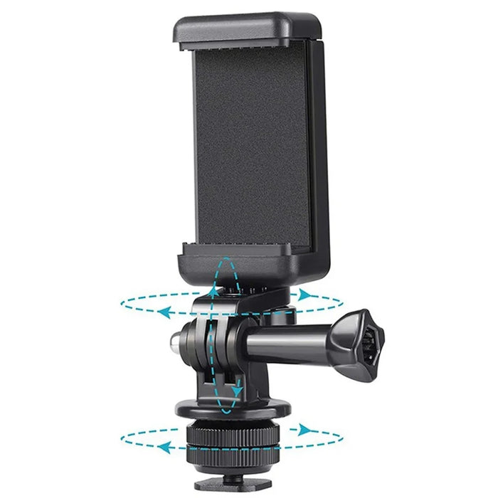 D01S 360 Degree Rotating E-Shape Phone Holder Hot Shoe Mount Adapter for Action Camera - Black - 2