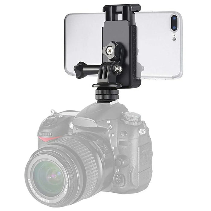 D01S 360 Degree Rotating E-Shape Phone Holder Hot Shoe Mount Adapter for Action Camera - Black - 3