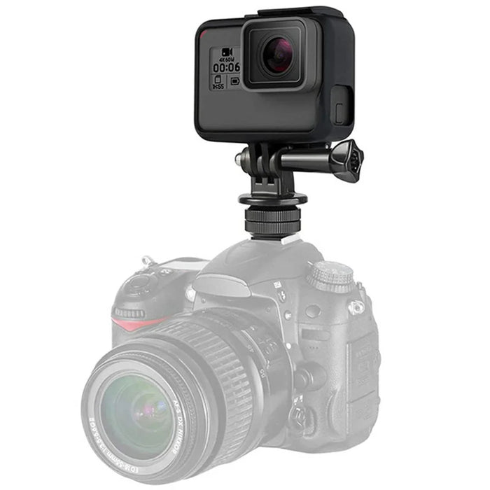 D01S 360 Degree Rotating E-Shape Phone Holder Hot Shoe Mount Adapter for Action Camera - Black - 5